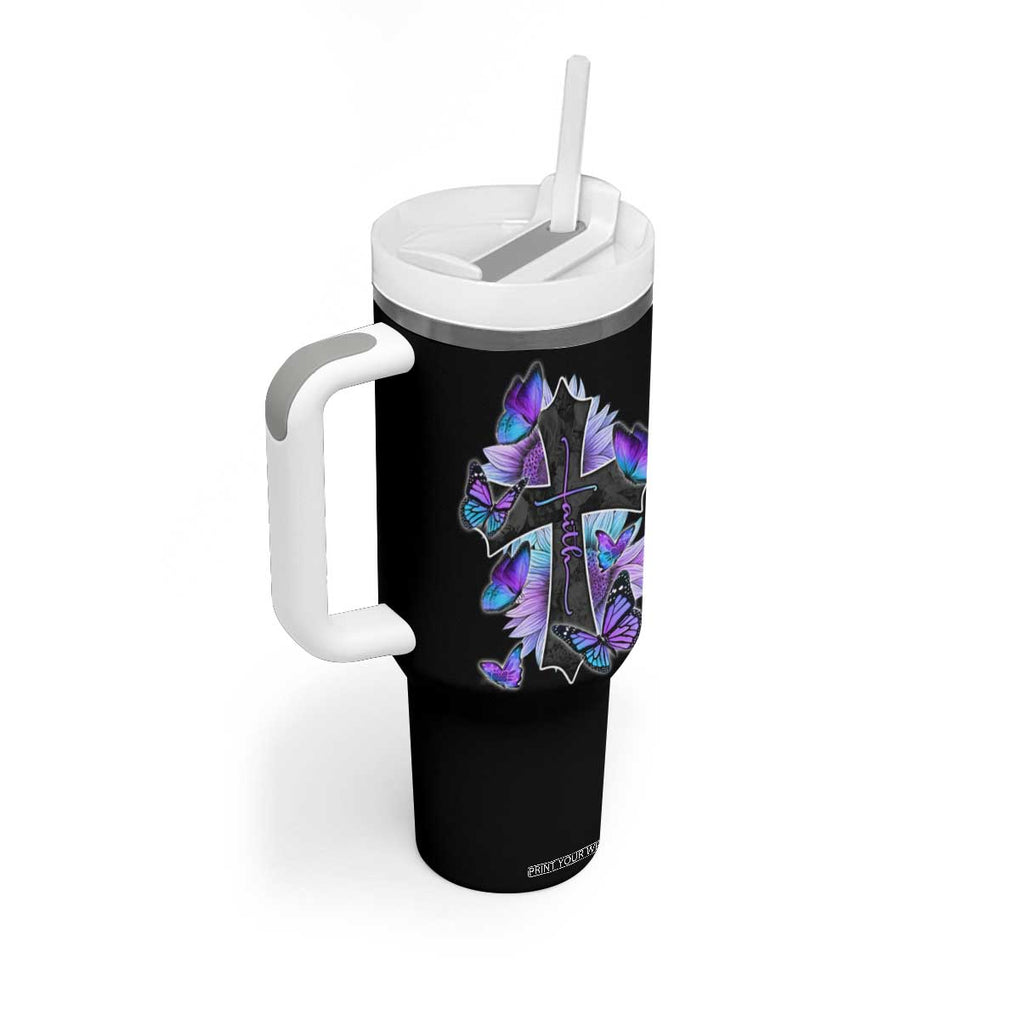 Suicide Prevention Awareness Tumbler With Handle Teal Purple Cross Faith Over Fear Christian TB10 Print Your Wear