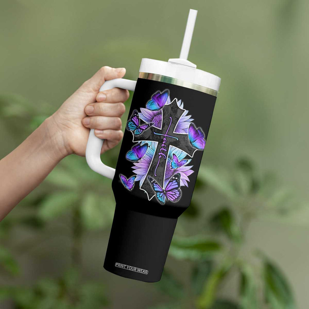 Suicide Prevention Awareness Tumbler With Handle Teal Purple Cross Faith Over Fear Christian TB10 Print Your Wear