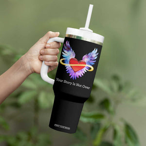Suicide Prevention Awareness Tumbler With Handle Teal Purple Infinity Wings Your Story Is Not Over TB10 Print Your Wear
