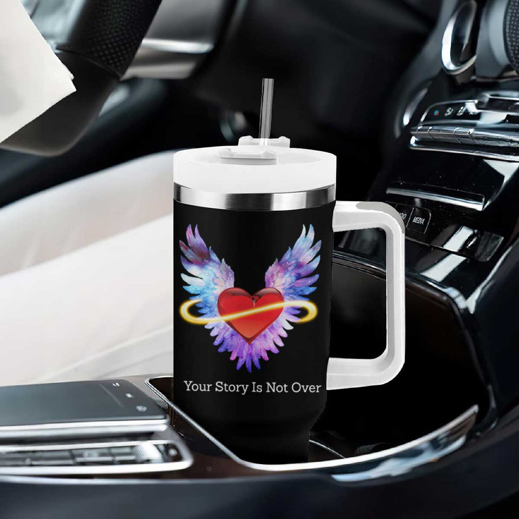 Suicide Prevention Awareness Tumbler With Handle Teal Purple Infinity Wings Your Story Is Not Over TB10 Print Your Wear