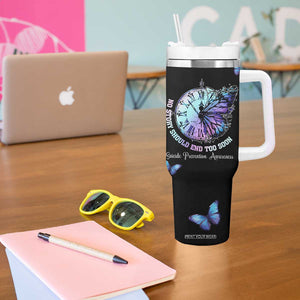 Suicide Prevention Awareness Tumbler With Handle Teal Purple Butterfly No Story Should End Too Soon TB10 Print Your Wear