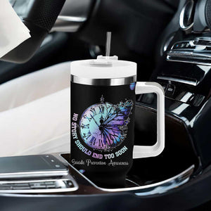 Suicide Prevention Awareness Tumbler With Handle Teal Purple Butterfly No Story Should End Too Soon TB10 Print Your Wear