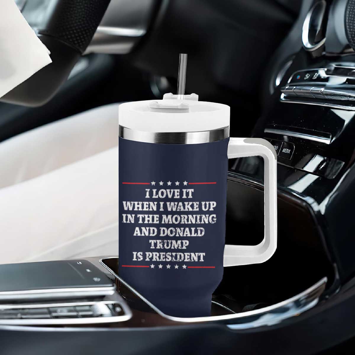 I Love When I Wake up.. And Trump is President 2024 Tumbler With Handle 45 47 American Flag TB10 Print Your Wear