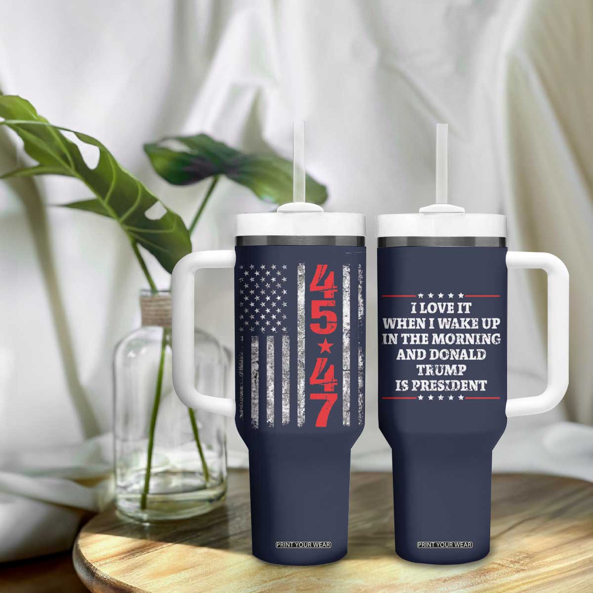 I Love When I Wake up.. And Trump is President 2024 Tumbler With Handle 45 47 American Flag TB10 Print Your Wear