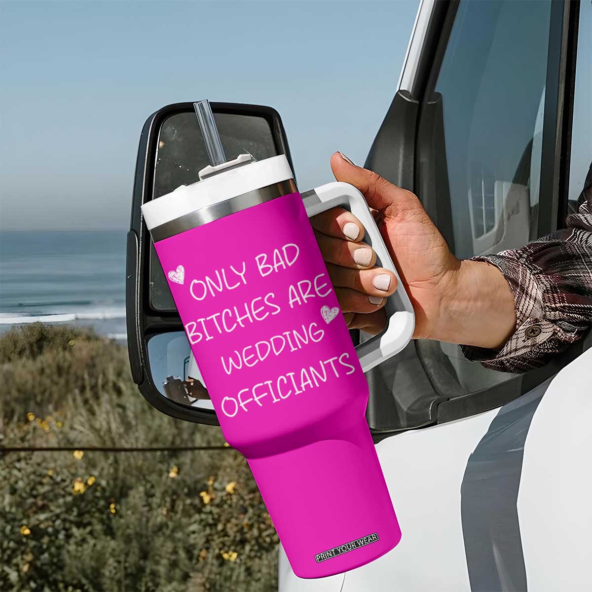 Wedding Officiant Gift Tumbler With Handle Only Bad Bitches Are Wedding Officiants Hot Pink TB10 Print Your Wear