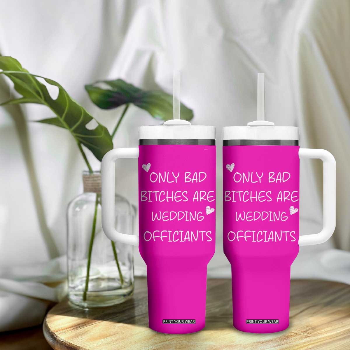 Wedding Officiant Gift Tumbler With Handle Only Bad Bitches Are Wedding Officiants Hot Pink TB10 Print Your Wear
