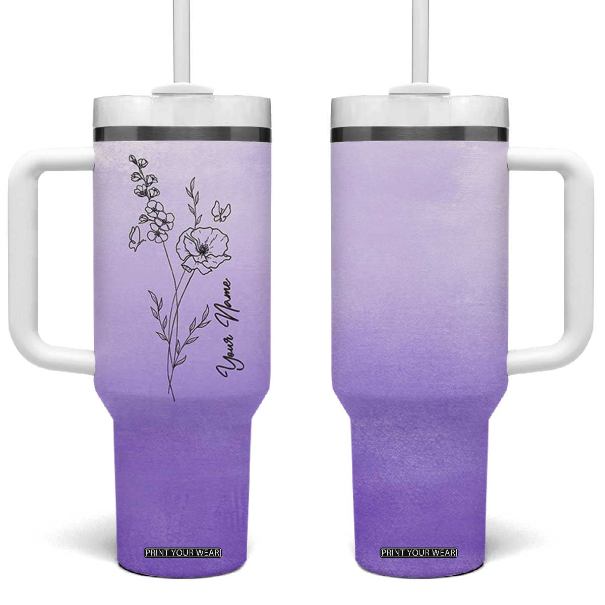 Personalized Gifts for Women Tumbler With Handle Custom Name Wildflower Floral Mothers Day Gift TB10 One Size: 40 oz Purple Print Your Wear