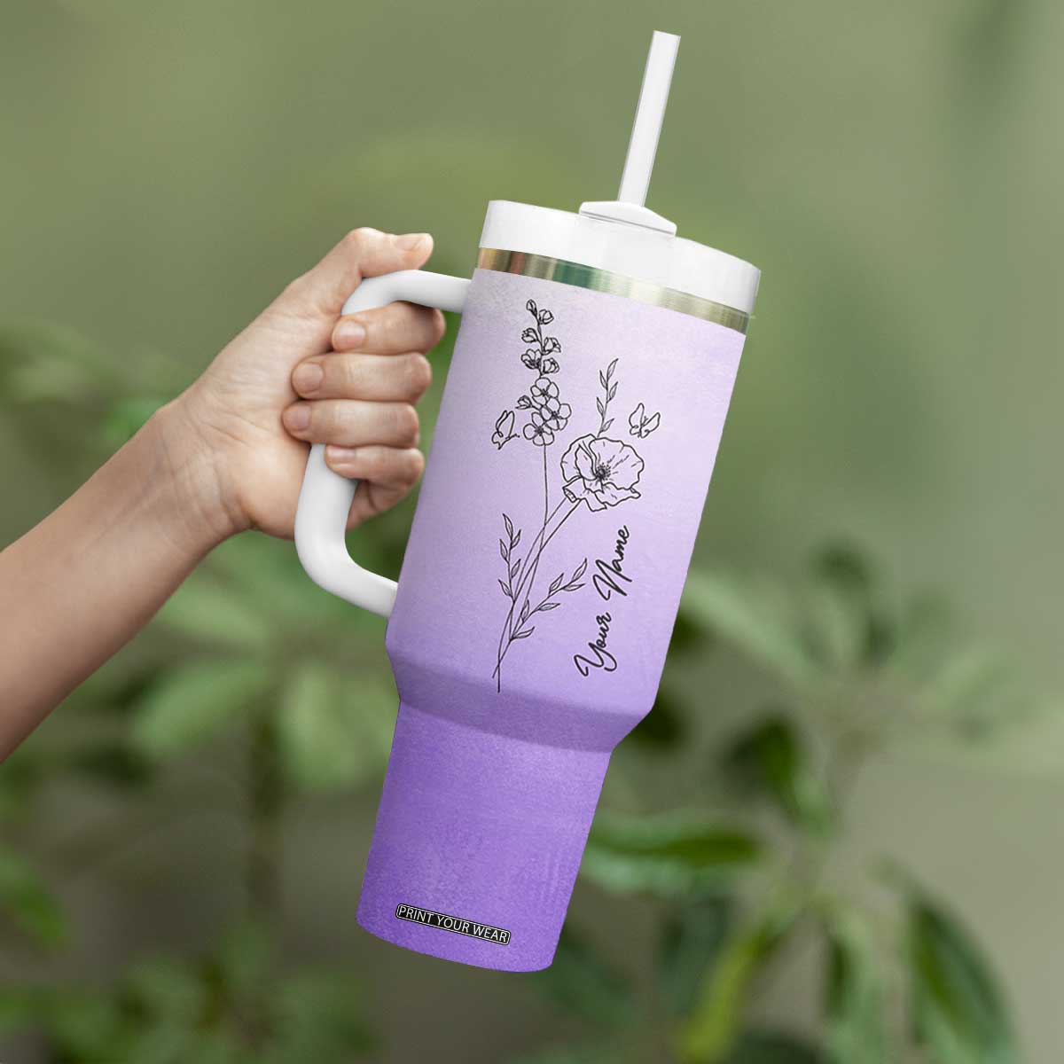 Personalized Gifts for Women Tumbler With Handle Custom Name Wildflower Floral Mothers Day Gift TB10 Print Your Wear