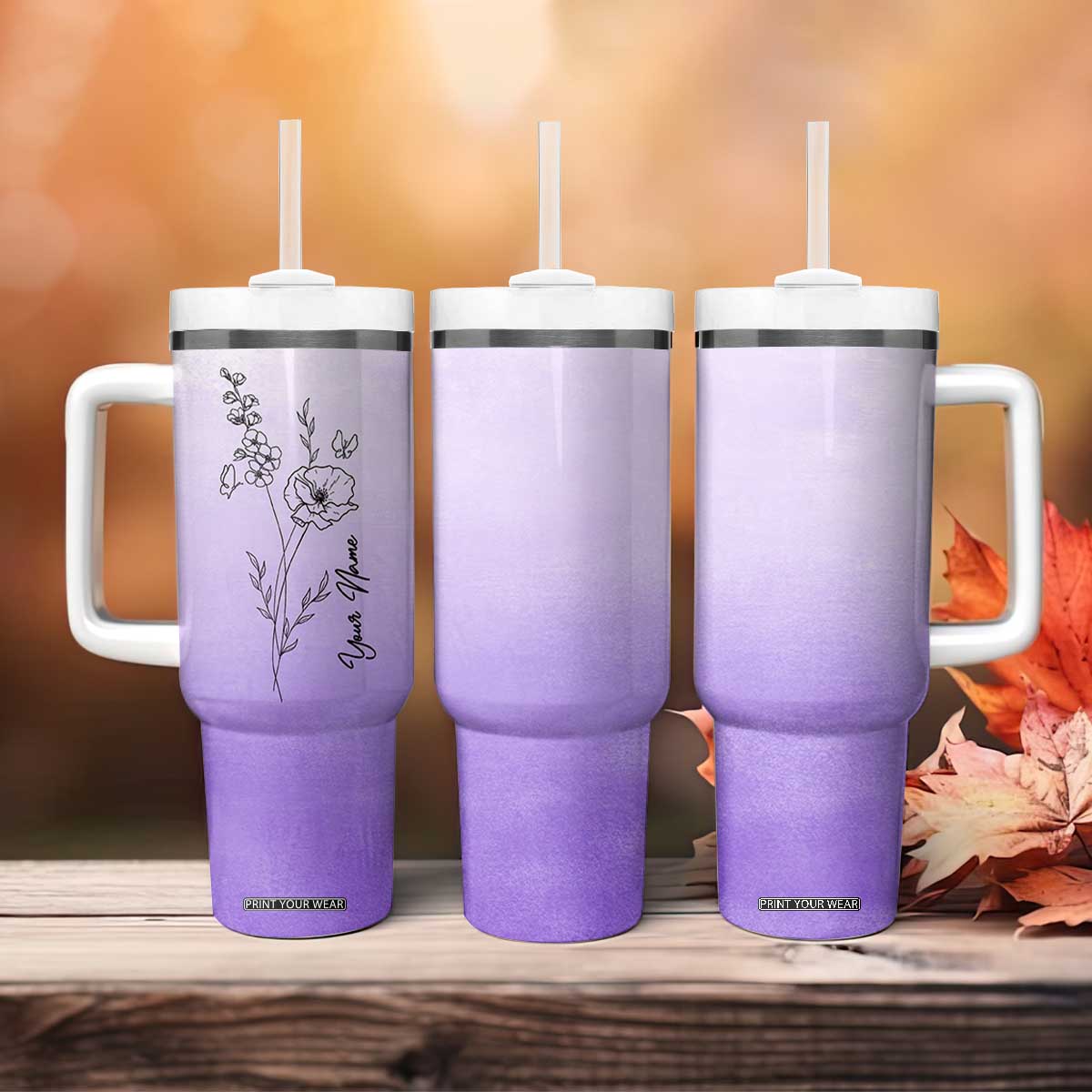 Personalized Gifts for Women Tumbler With Handle Custom Name Wildflower Floral Mothers Day Gift TB10 Print Your Wear