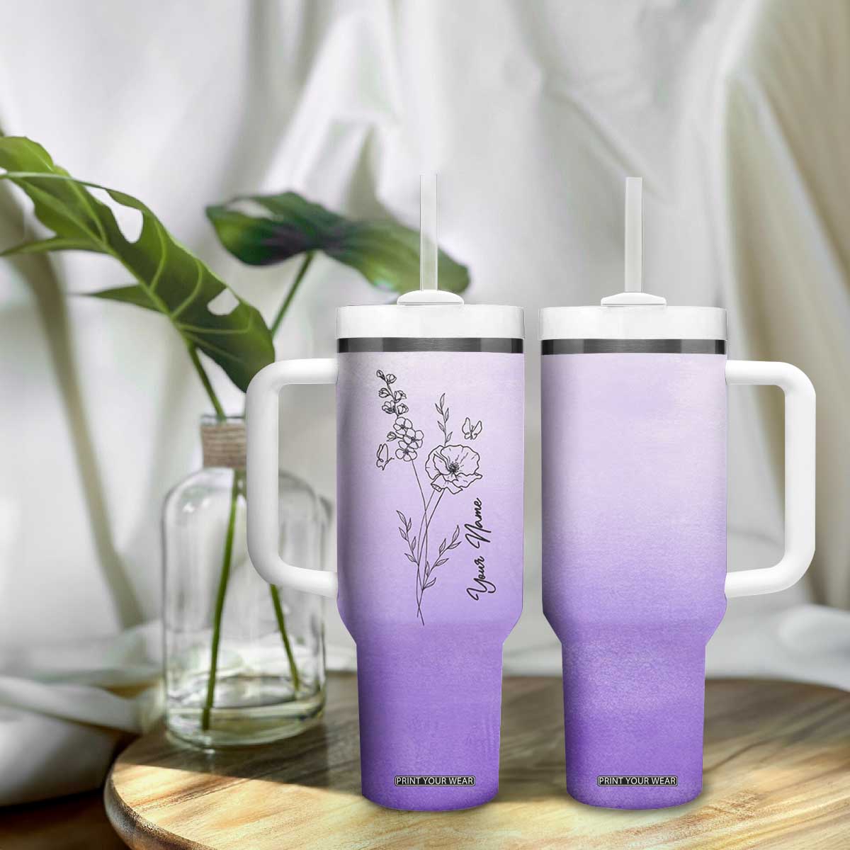 Personalized Gifts for Women Tumbler With Handle Custom Name Wildflower Floral Mothers Day Gift TB10 Print Your Wear
