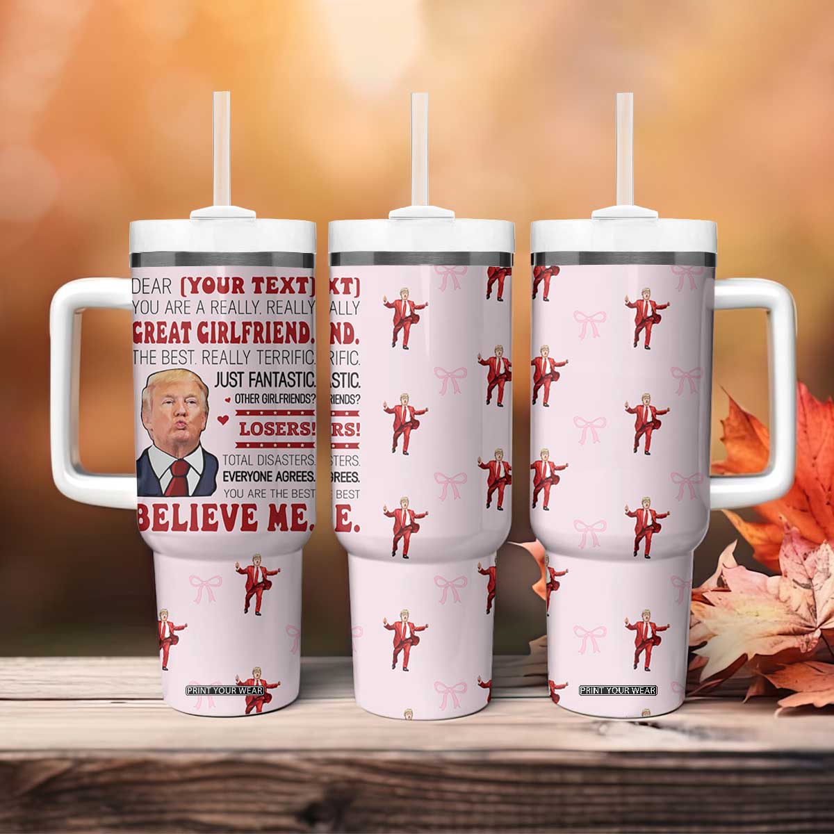 Personalized Funny Trump Valentines Day Gift For Girlfriend Tumbler With Handle Custome Name Cute Coquette Cute Pink Bow Aesthetic TB10 Print Your Wear