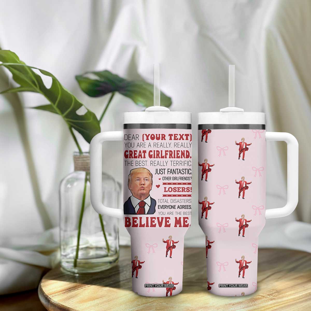 Personalized Funny Trump Valentines Day Gift For Girlfriend Tumbler With Handle Custome Name Cute Coquette Cute Pink Bow Aesthetic TB10 Print Your Wear
