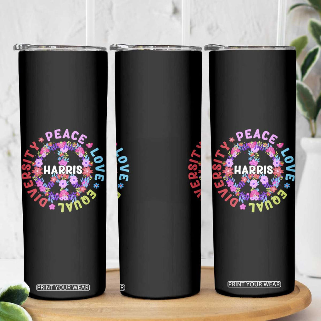 Harris 2024 Election Skinny Tumbler Feminist Flower Peace Love Equality Hope Diversity American Flag TB10 Print Your Wear