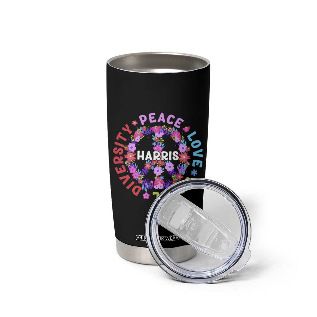 Harris 2024 Election Tumbler Cup Feminist Flower Peace Love Equality Hope Diversity American Flag TB10 Print Your Wear