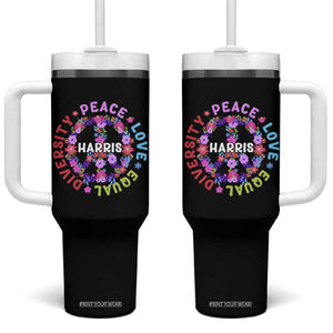 Harris 2024 Election Tumbler With Handle Feminist Flower Peace Love Equality Hope Diversity American Flag TB10 One Size: 40 oz Black Print Your Wear