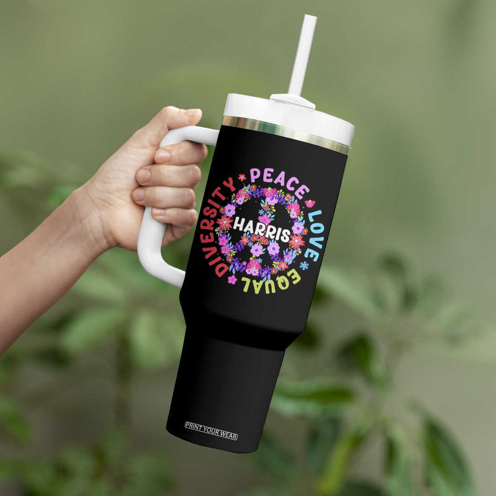 Harris 2024 Election Tumbler With Handle Feminist Flower Peace Love Equality Hope Diversity American Flag TB10 Print Your Wear