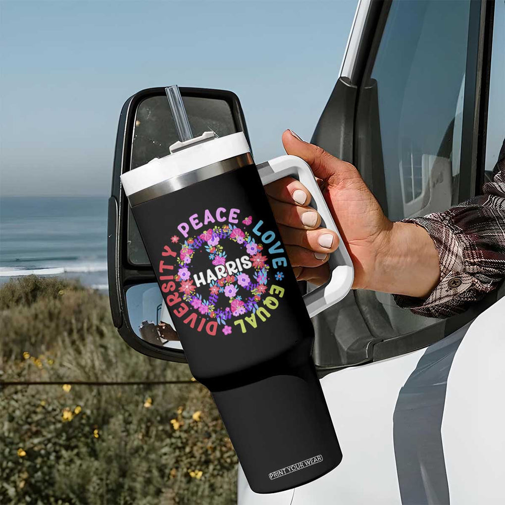 Harris 2024 Election Tumbler With Handle Feminist Flower Peace Love Equality Hope Diversity American Flag TB10 Print Your Wear