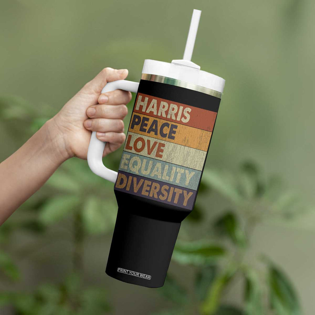 Harris 2024 Tumbler With Handle Peace Love Equality Hope Diversity Human Rights Retro TB10 Print Your Wear