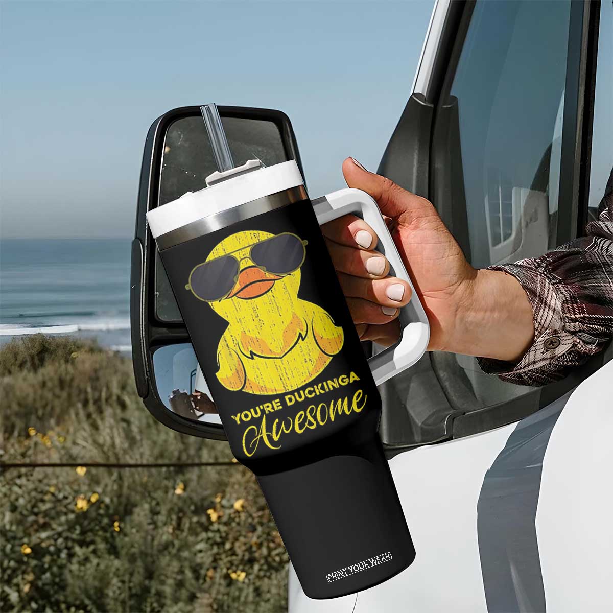 Funny Inspirational Gifts Tumbler With Handle Emotional Positive Support Retro Duck Positive Thank You Gifts TB10 Print Your Wear