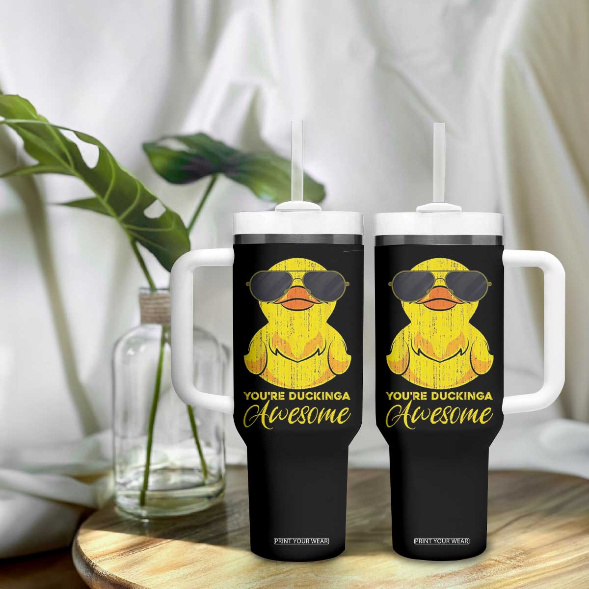 Funny Inspirational Gifts Tumbler With Handle Emotional Positive Support Retro Duck Positive Thank You Gifts TB10 Print Your Wear