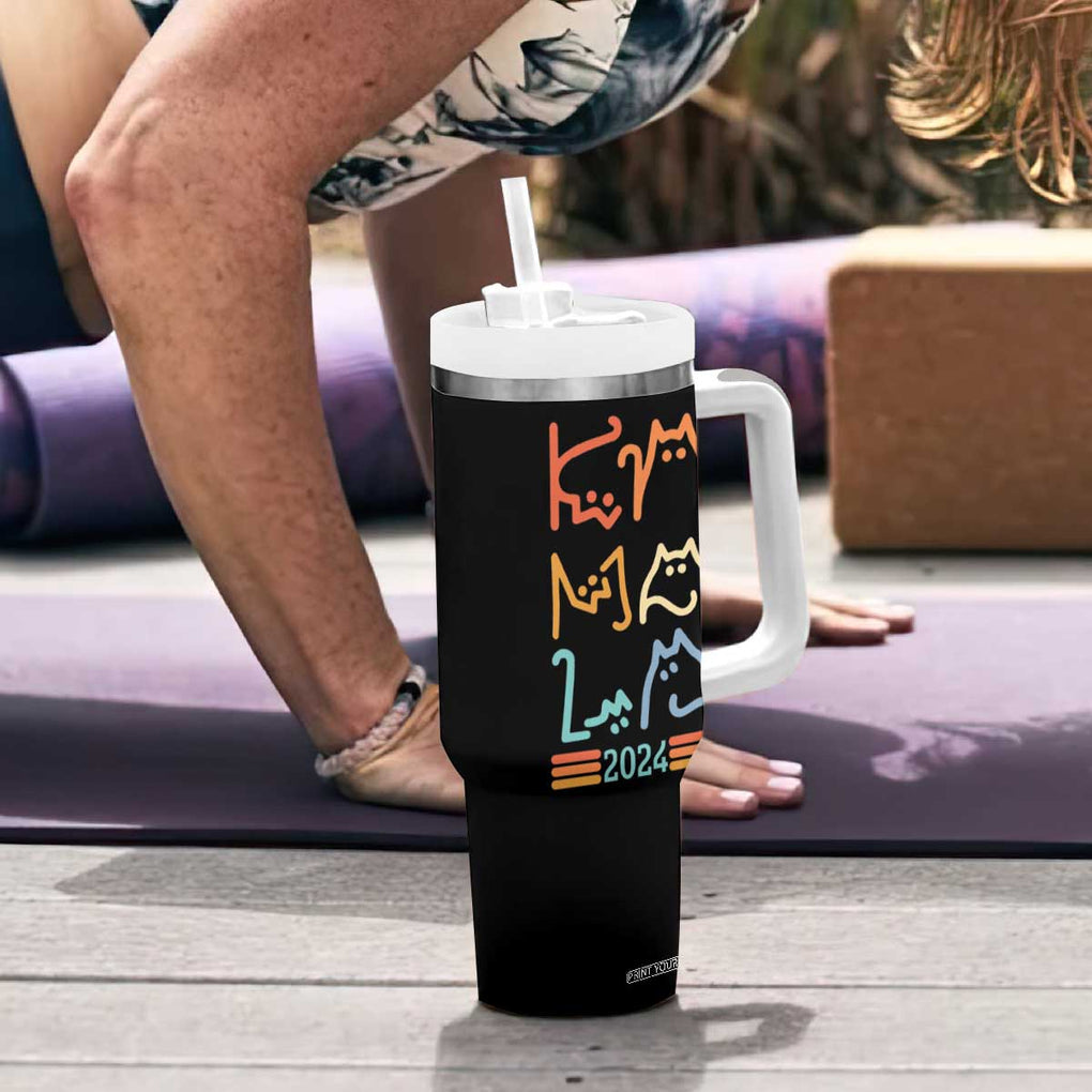 Harris 2024 Tumbler With Handle Kamala Madam President Cat Lettering Positive Funny TB10 Print Your Wear