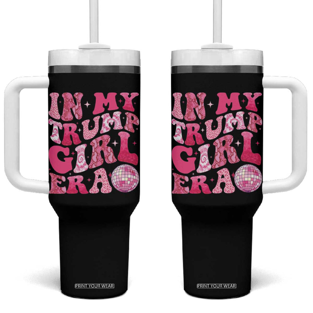 Trump 2024 Election Tumbler With Handle In My Trump Girl Era Pink Retro Groovy TB10 One Size: 40 oz Black Print Your Wear