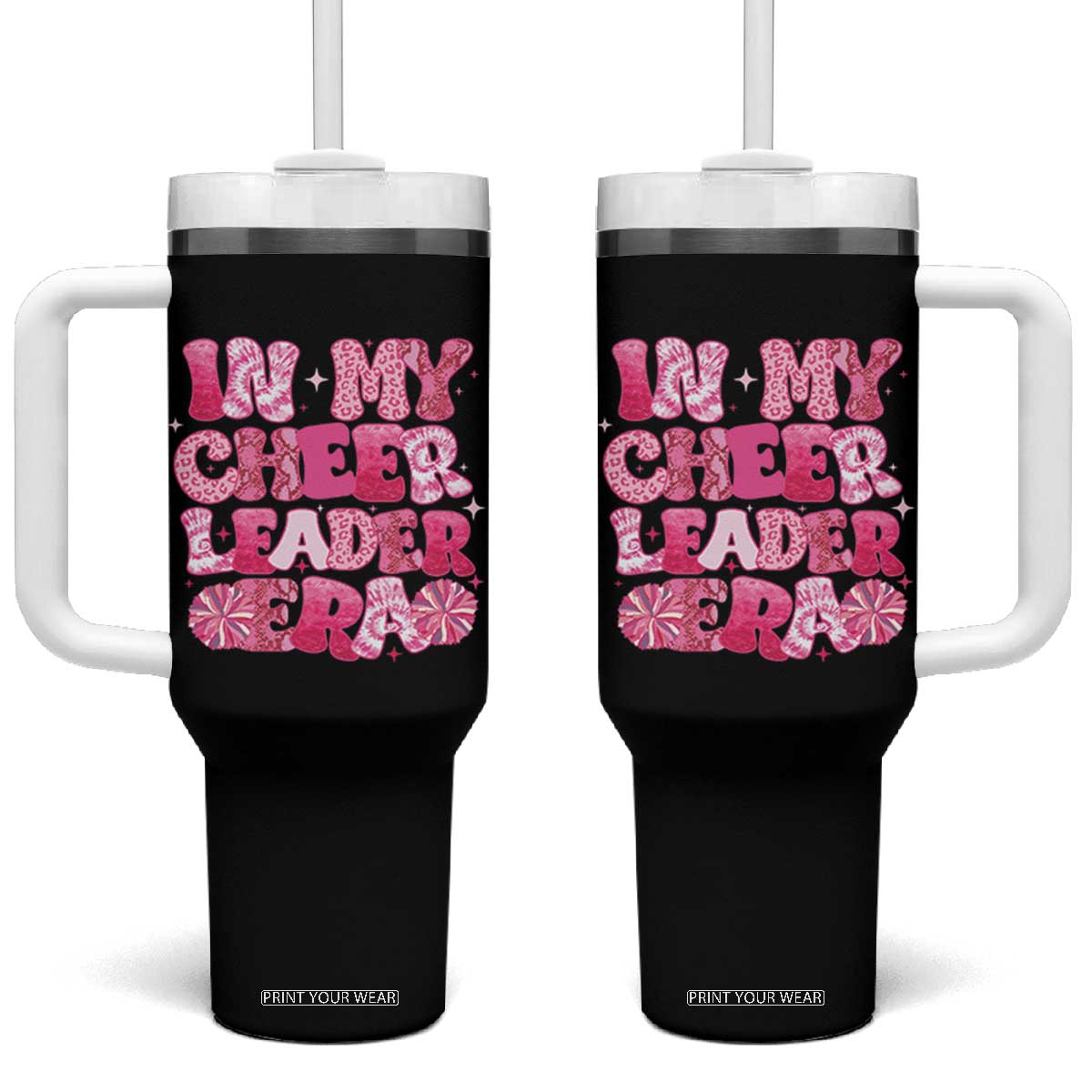 Cheerleader Tumbler With Handle In My Cheerleader Era TB10 One Size: 40 oz Black Print Your Wear