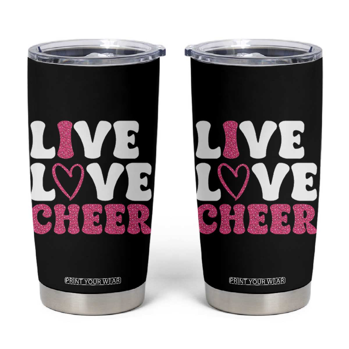 Cheerleader Tumbler Cup Live Love Cheer Girl Cheerleading Pink Leopard TB10 Black Print Your Wear