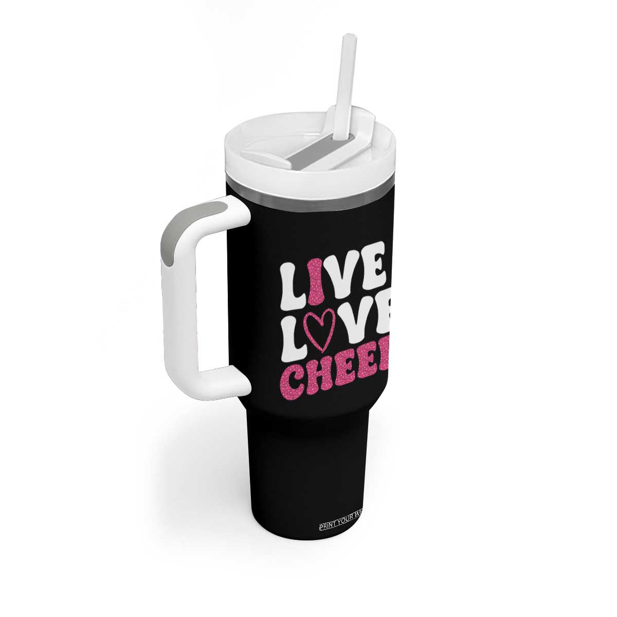 Cheerleader Tumbler With Handle Live Love Cheer Girl Cheerleading Pink Leopard TB10 Print Your Wear