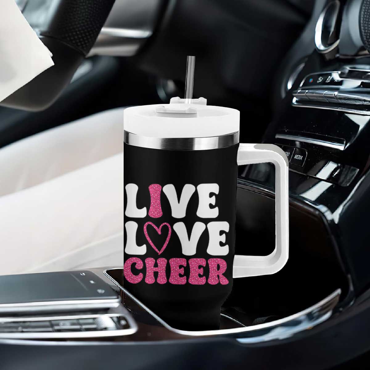 Cheerleader Tumbler With Handle Live Love Cheer Girl Cheerleading Pink Leopard TB10 Print Your Wear