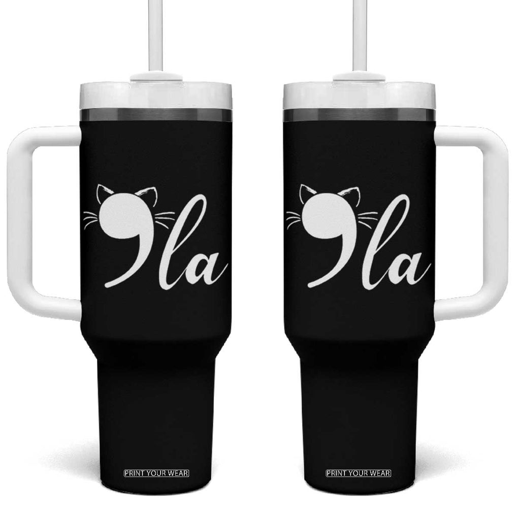 Harris 2024 Tumbler With Handle Comma La Cat Lady For Kamala TB10 One Size: 40 oz Black Print Your Wear