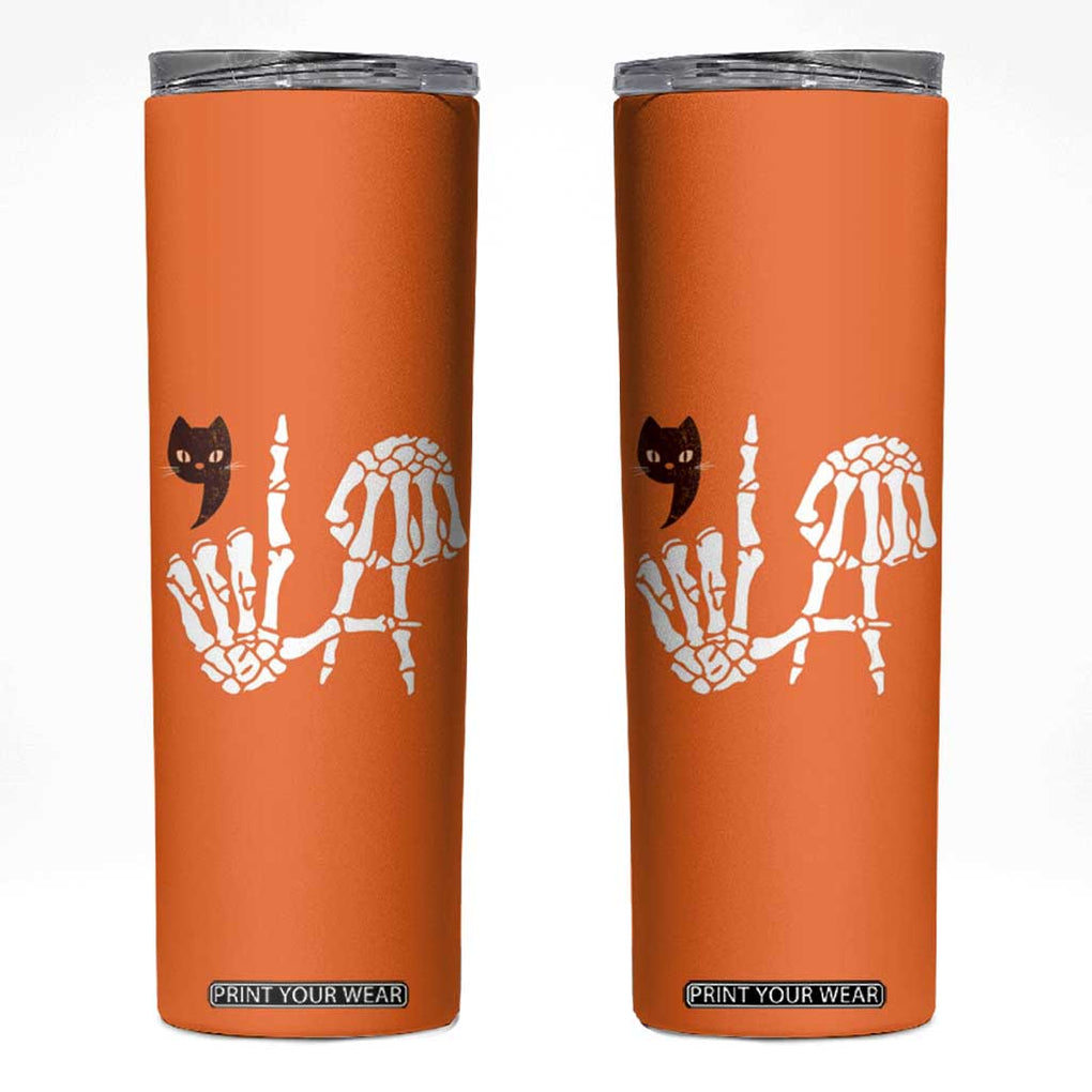 Halloween Kamala Harris 2024 Skinny Tumbler Comma La Black Cat Skeleton TB10 Orange Print Your Wear