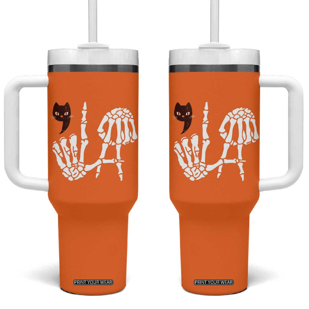 Halloween Kamala Harris 2024 Tumbler With Handle Comma La Black Cat Skeleton TB10 One Size: 40 oz Orange Print Your Wear