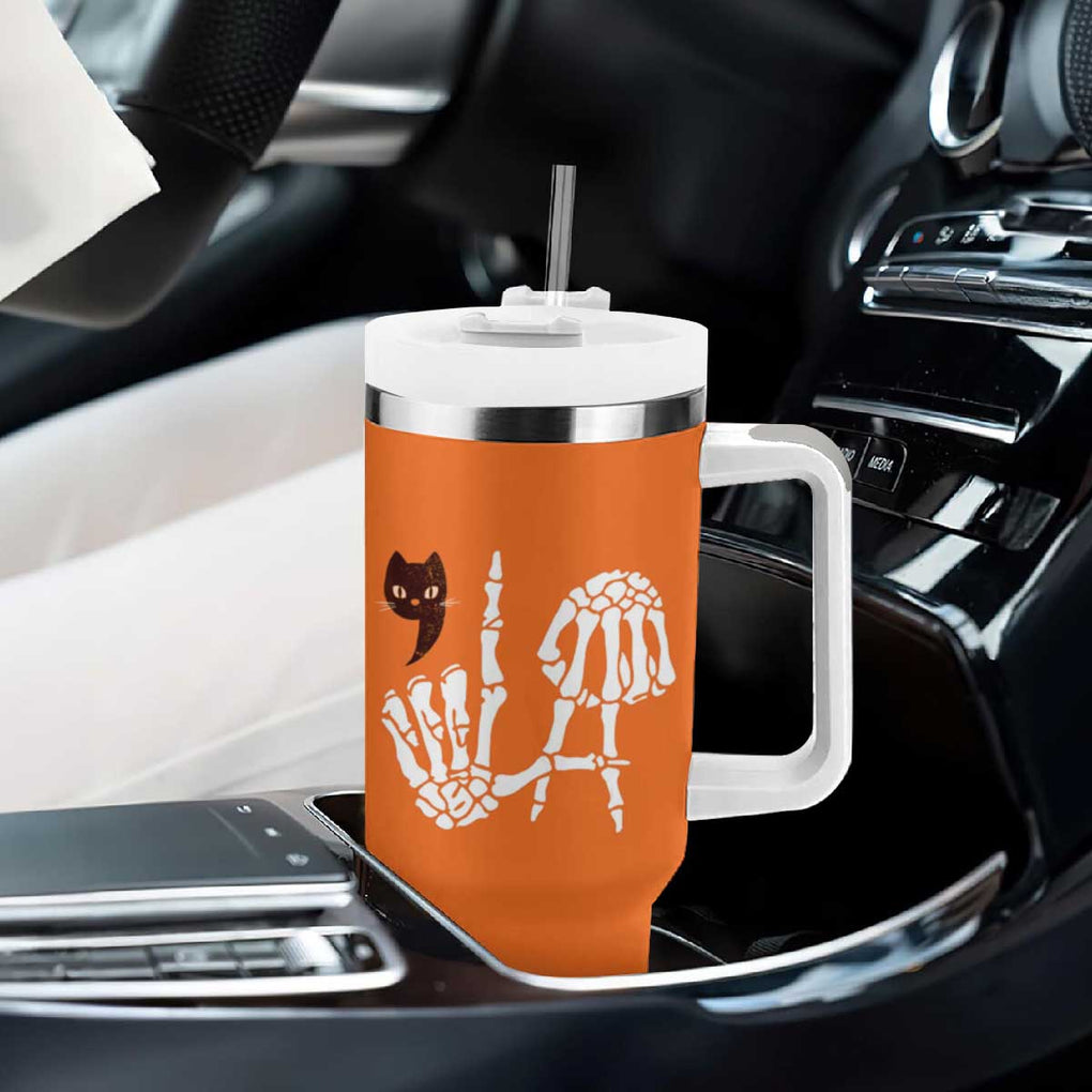 Halloween Kamala Harris 2024 Tumbler With Handle Comma La Black Cat Skeleton TB10 Print Your Wear