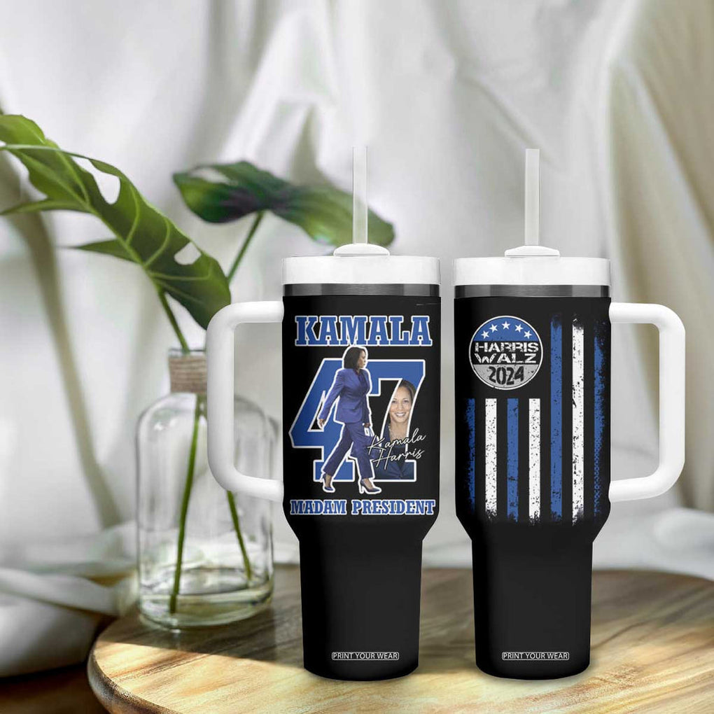 Harris Walz 2024 Flag Tumbler With Handle Madam President Kamala Harris 47 th President USA America 2024 Election TB10 Print Your Wear
