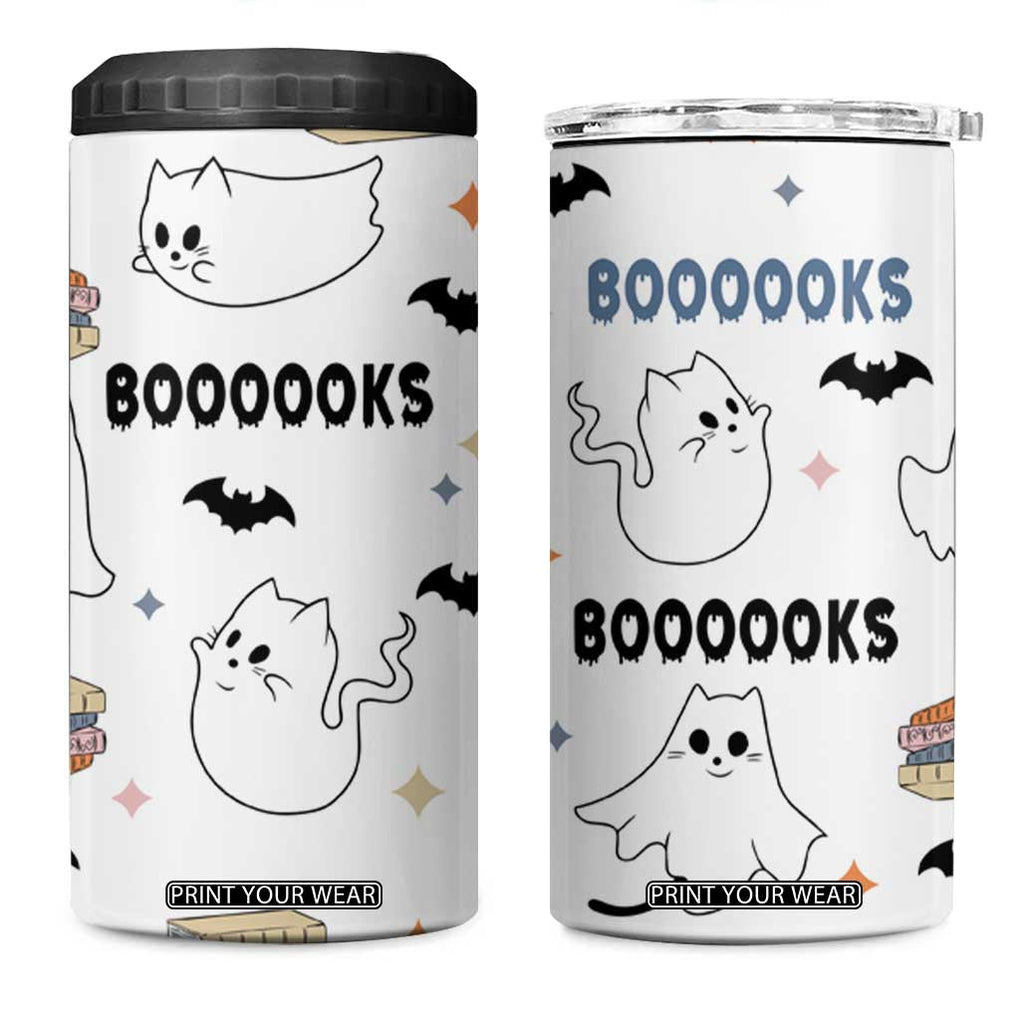 Cute Ghost Cat Reading 4 in 1 Can Cooler Tumbler Funny Reader Halloween Bookish Cat Mom Gift TB10 One Size: 16 oz White Print Your Wear