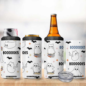 Cute Ghost Cat Reading 4 in 1 Can Cooler Tumbler Funny Reader Halloween Bookish Cat Mom Gift TB10 Print Your Wear