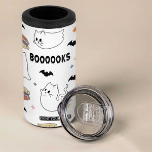 Cute Ghost Cat Reading 4 in 1 Can Cooler Tumbler Funny Reader Halloween Bookish Cat Mom Gift TB10 Print Your Wear