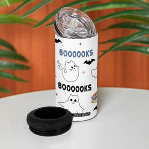 Cute Ghost Cat Reading 4 in 1 Can Cooler Tumbler Funny Reader Halloween Bookish Cat Mom Gift TB10 Print Your Wear