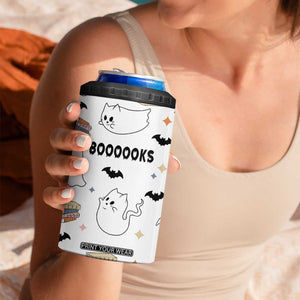 Cute Ghost Cat Reading 4 in 1 Can Cooler Tumbler Funny Reader Halloween Bookish Cat Mom Gift TB10 Print Your Wear