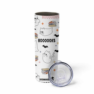 Cute Ghost Cat Reading Skinny Tumbler Funny Reader Halloween Bookish Cat Mom Gift TB10 Print Your Wear