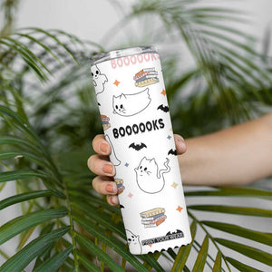 Cute Ghost Cat Reading Skinny Tumbler Funny Reader Halloween Bookish Cat Mom Gift TB10 Print Your Wear