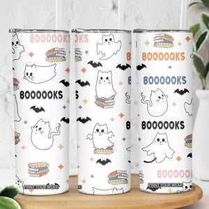 Cute Ghost Cat Reading Skinny Tumbler Funny Reader Halloween Bookish Cat Mom Gift TB10 Print Your Wear