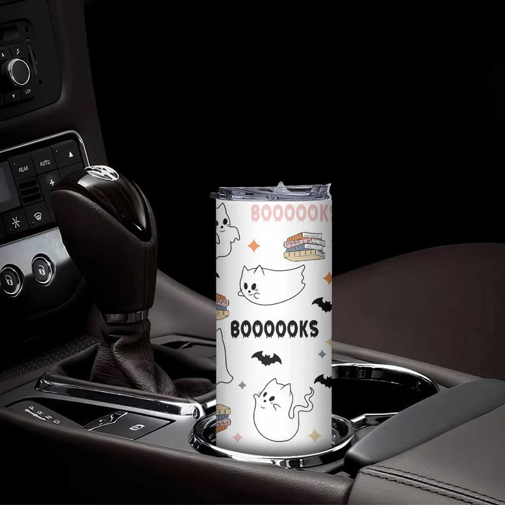 Cute Ghost Cat Reading Skinny Tumbler Funny Reader Halloween Bookish Cat Mom Gift TB10 Print Your Wear