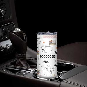 Cute Ghost Cat Reading Skinny Tumbler Funny Reader Halloween Bookish Cat Mom Gift TB10 Print Your Wear