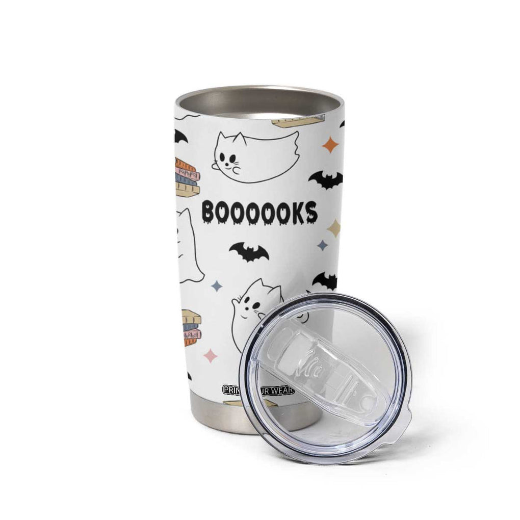 Cute Ghost Cat Reading Tumbler Cup Funny Reader Halloween Bookish Cat Mom Gift TB10 Print Your Wear