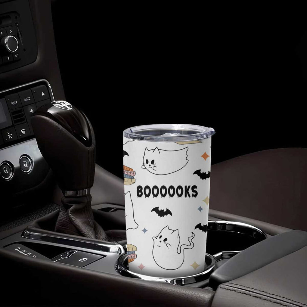 Cute Ghost Cat Reading Tumbler Cup Funny Reader Halloween Bookish Cat Mom Gift TB10 Print Your Wear