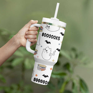 Cute Ghost Cat Reading Tumbler With Handle Funny Reader Halloween Bookish Cat Mom Gift TB10 Print Your Wear