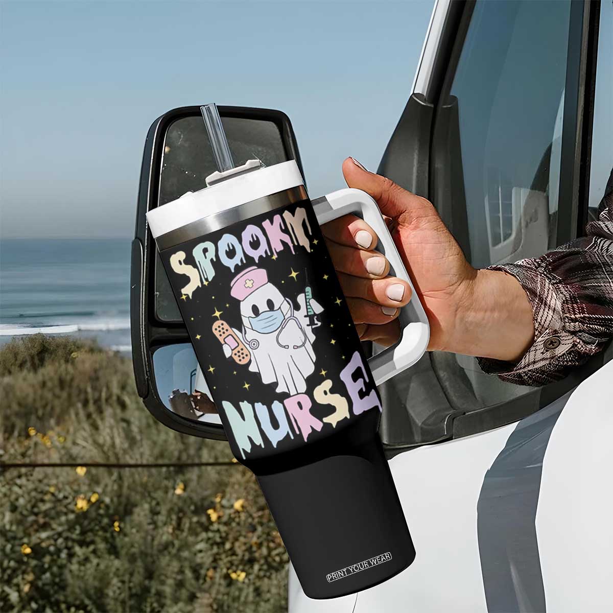 Halloween Nurse Tumbler With Handle Spooky Nurse Ghost Nursing Halloween TB10 Print Your Wear