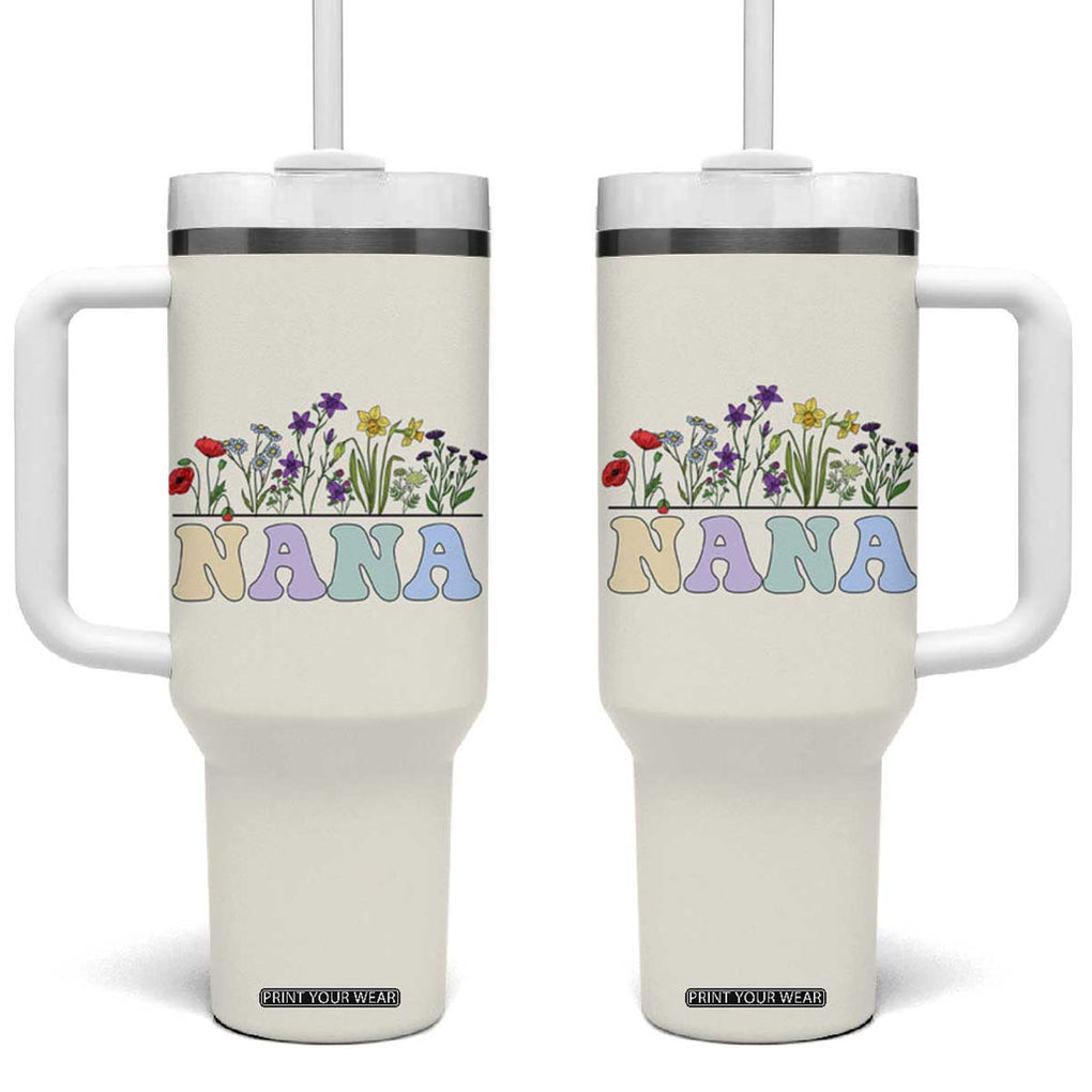 Nana Grandma Gift Tumbler With Handle Grandma's Garden Mother's Day For Grandma Mimi TB10 One Size: 40 oz Cream Print Your Wear